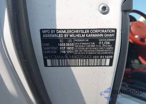 2004 Chrysler Crossfire из США, поврежденный, VIN 1C3AN69L14X020443